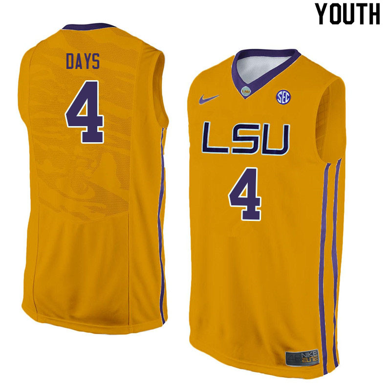 Youth #4 Darius Days LSU Tigers College Basketball Jerseys Sale-Yellow - Click Image to Close